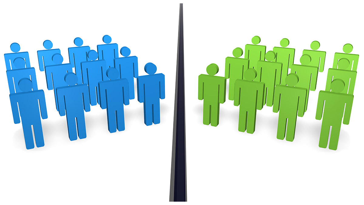 a blue group of people and a green group are divided into group classifications