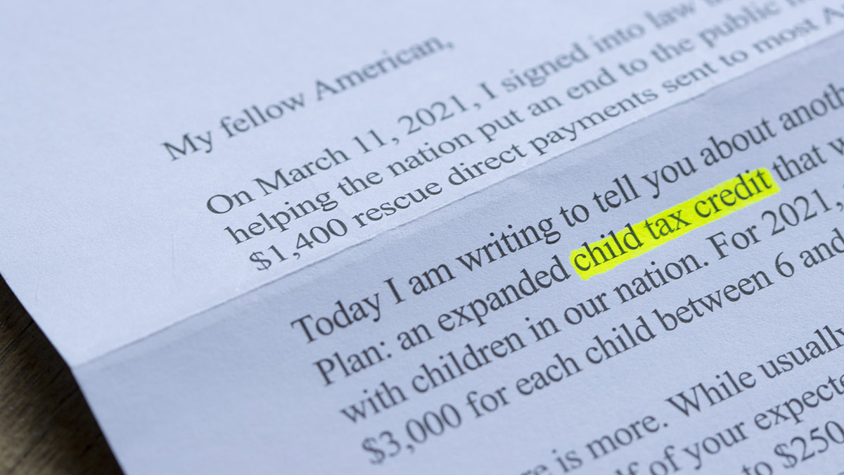 child tax credit letter from President Biden child tax credit text highlighted