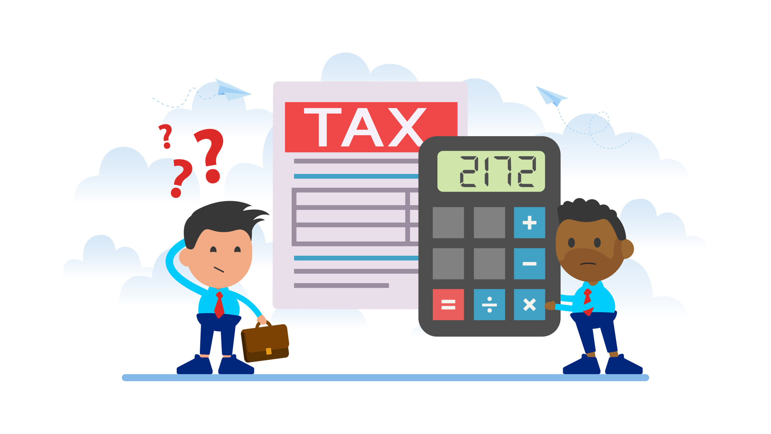 two cartoon guys with tax questions